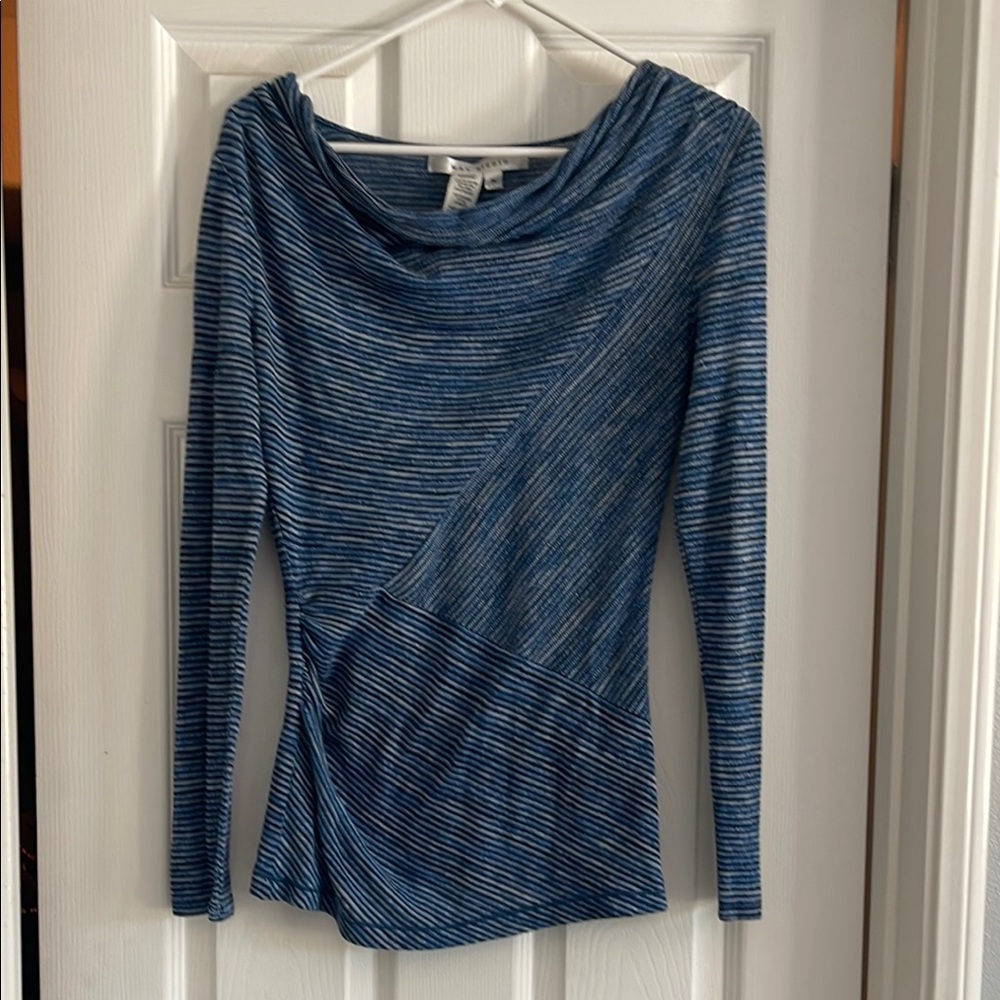Max Studio Blue Cowl Neck Sweater with Ruched Side